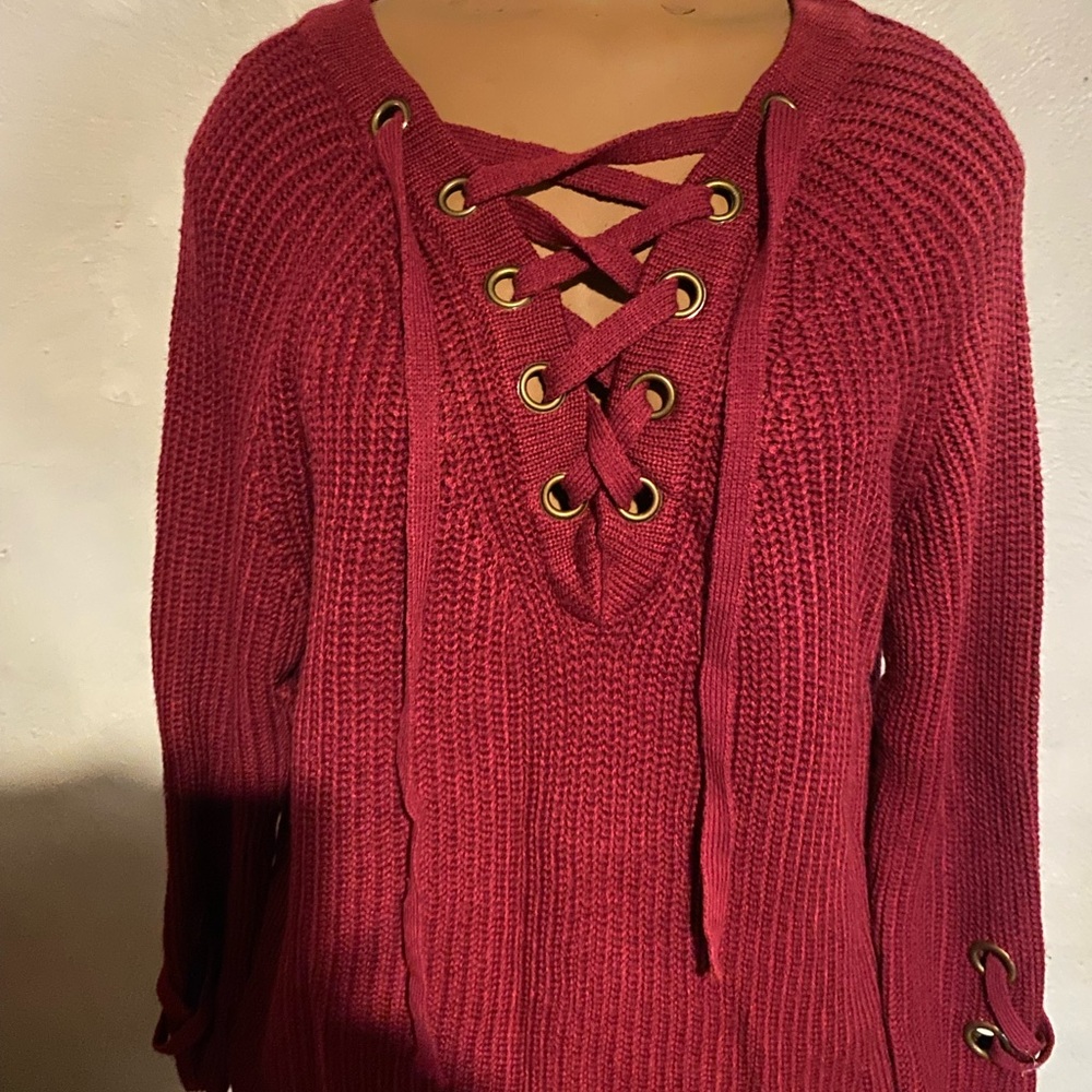 Women's Lace-Up Sweater - Red
